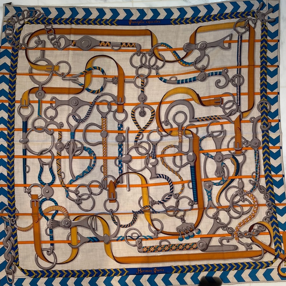 Hermes 140cm “Panoplie Equestre” cashmere silk shawl